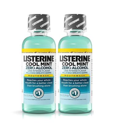 Listerine Cool Mint Zero Alcohol Mouthwash Travel Size 3.2 Ounces (95ml) - Pack of 2 3.2 Fl Oz (Pack of 2)