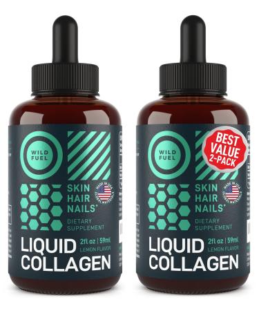 Liquid Collagen Peptides with Biotin - Youthful Skin Hair Growth Strong Nails and Bones Flexible Joints Support Drops - 10 000mcg Collagen Liquid for Women and Men 5 000mcg Biotin - Lemon - 2x2oz