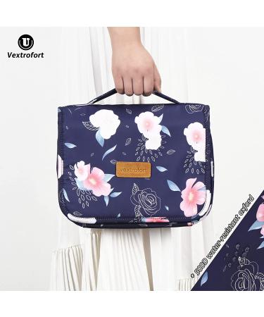 Women's Large Hanging Travel Toiletry Bag - Water-Resistant Makeup Organizer for Cosmetics/Brushes (Blue Flower) - Buy Online on GoSupps.com