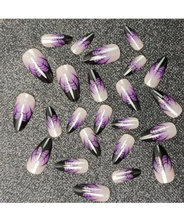24 Pcs Halloween Press on Nails - SHANRUN Ombre Purple & Spider Web Design Short Almond Fake Nails Full Cover Acrylic Nail Art Tips for Women - Buy Online on GoSupps.com
