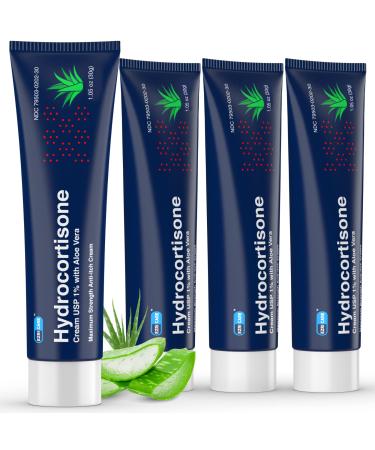 EzriCare Hydrocortisone Cream USP 1% with Aloe Vera - Anti Itch Cream Extra Strength Itchy Skin Relief for Rash, Allergy, Psoriasis, Eczema & More - Mosquito & Bug Bite Itch Relief - 1.05 oz, 4 Pk