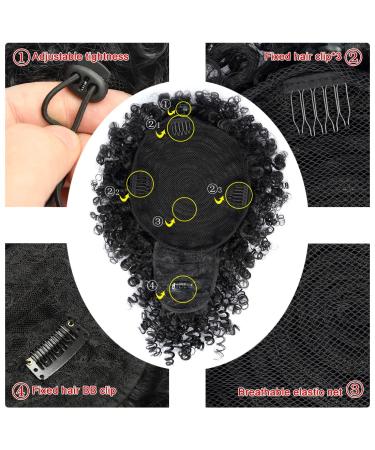Goddesty Afro Puff Drawstring Ponytail Kinky Curly Hair with Bangs - Short Synthetic Hair Extensions for Black Women (1B) - Buy Online on GoSupps.com