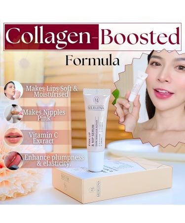 Merlena Pink Lip & Nip Serum - Hydrates and Repairs Dry Peeling Lips and Nipples Adds Collagen for Plumpness Soothes Flaky Skin Organic Vitamin C & E Formula 8ml - Buy Online on GoSupps.com