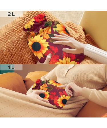 Sunflower Leaves Hot Water Bottle with Cover 1L BPA-Free for Pain Relief Headache Neck & Shoulders - Buy Online on GoSupps.com
