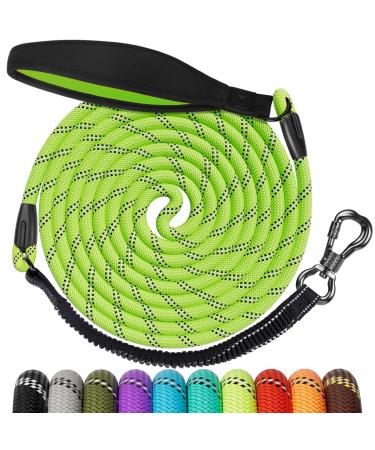 Aystkniet Bungee tow leash for dogs 3m 5m10m 15m 20m shock -absorbing dog leash with padded handle reflective threads lockable hooks for medium large dog 15m 8mm green