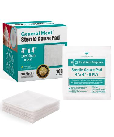 Sterile Gauze Pads 4 x 4 Individually Wrapped Medical Gauze Pads for Cleaning and Cushioning Minor Wounds Cuts & Burns Wound Care Product (50 Packs 100 Pieces Total) 4 x 4 (10 x 10 cm)
