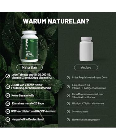 Vitamin D3 K2 Capsules - 20000 I.U. + 200 MCG K2 MK7 - 180 Vegetarian Capsules Additive-Free Made in Germany - Buy Online on GoSupps.com