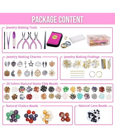 MODDA Natural Stone Jewelry Making Kit with Video Course - Crystal, Lava, Chakra Beads for Necklace, Bracelet, Earrings, Ring - Supplies for Crafts - Beginner and Adult DIY Gift - Buy Online on GoSupps.com
