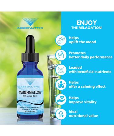 Absonutrix Marshmallow with Lemon Balm 390 mg 4 Oz Liquid 302 Servings Made in USA Quick Absorption Quality Potent Ingredients Non-GMO GMP Certified Marshmallow Liquid Extract - Buy Online on GoSupps.com