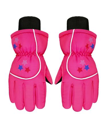 Kids Snow Ski Gloves Winter Waterproof Warm Snowboard Mittens for Girl and Boy Rose Red 3-6 Years