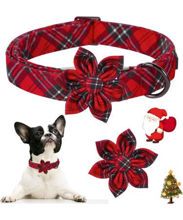 Shop Aring Pet Christmas Dog Collar - Adjustable Cotton Red Plaid with Flower Perfect for Small & Medium Dogs - Red/Black Checkered - Buy Online on GoSupps.com