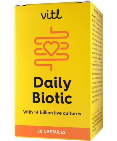 Vitl Daily Biotic - 30 Vegan Capsules - 9 Probiotic Strains - Gut Friendly Bacteria Blend - Digestive Support - 1 Month Supply - Buy Online on GoSupps.com