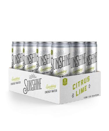 Sunshine Beverages Sparkling Water Energy Drink, Citrus Lime, Vitamin Water with Vitamin B12, Sugar Free Electrolyte Drink, 60mg Caffeine Water, Zero Calorie, Healthy Energy Drinks, Clean Energy Drink