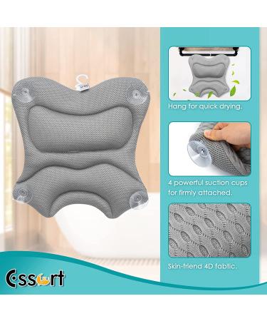 Essort 4D Soft Bath Pillow with Strong Suction Cups - Luxury Spa Head, Neck, and Shoulder Support - Grey - Buy Online on GoSupps.com
