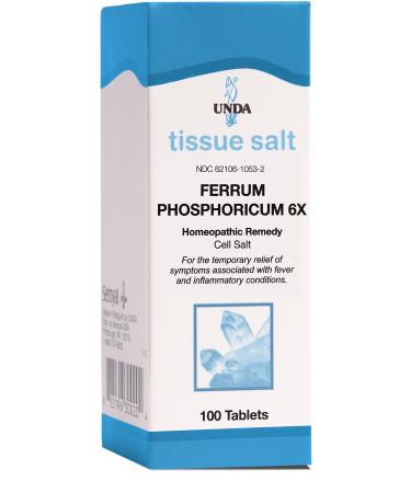 UNDA Ferrum Phosphoricum 6X | Homeopathic Remedy Supports Temporary Relief of Symptoms Associated with Fever and Minor Inflamatory Conditions | 100 Tablets