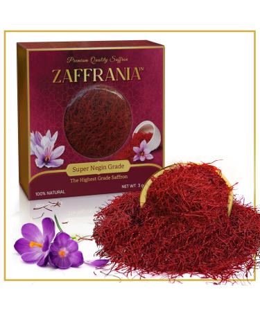 ZAFFRANIA Saffron- Super Negin Grade 1 Saffron Threads for Cooking- Pure Organic Saffron For Tea - Saffron Spice for Cooking Dishes Like Paella- Safron Strands Superior to Saffron Powder (3gr/0.10 oz)