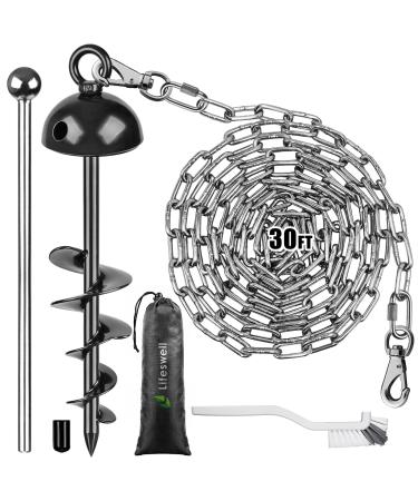 Lifeswell 15 inch dog tie out stake 01-30 Kausproof stainless steel dog chains for outside 15 "heavy dog anchors for dogs up to 125lbs fully welded ideal for courtyard and camping hemispheric 30 ft chain - Buy Online on GoSupps.com