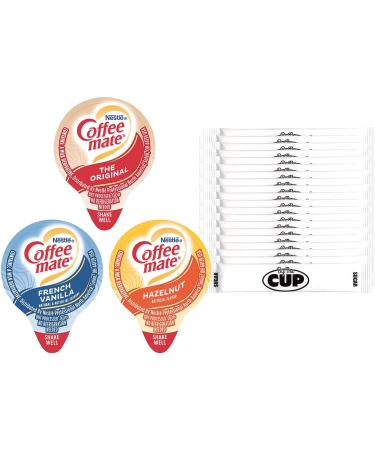 Coffee Mate Liquid Creamer Singles Variety Pack - Original, French Vanilla, Hazelnut - 180 ct Box with By The Cup Sugar Packets - Buy Online on GoSupps.com