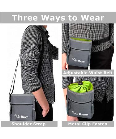 Dog Treat Pouch Bag with Poop Bag Holder, Clicker, Water Bowl - Gray/Green - Buy Online on GoSupps.com