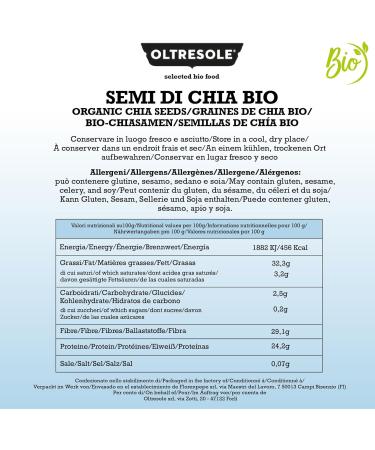 Oltresole Organic Chia Seeds 1 kg Super-food rich in protein and fiber no additives ideal for muesli salads and pastries Ideal Family Pack - Buy Online on GoSupps.com