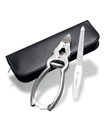 Titania nail tongs set with nail file Extra sharp power nail pliers for hard tooth & fingernails incl. Etui with sapphire nail file in Solingen quality made of stainless steel