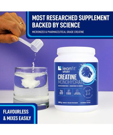 LEANFIT SPORT CREATINE MONOHYDRATE Powder Unflavoured - Creatine Supplement for Increased Muscle Mass Enhanced Energy & Improved Performance - Informed Choice Certified Micronized & Pharmaceutical Grade Creatine Gluten-Free Vegan - 5g Creatine Per Serving - Buy Online on GoSupps.com