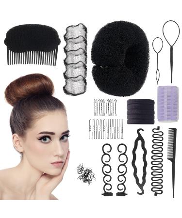 Beauty.H.C Hair Styling Set Braiding Tools for Hair Design Styling Include Hair Bun Maker Ponytail Tools Hair Ties Hair Pins Rollers (Black  13 Style)