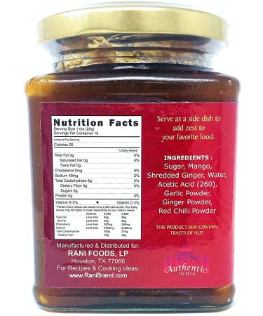 Rani Mango & Ginger Chutney 10.5oz - Vegan, Gluten Free, All Natural - Non-GMO Indian Preserve - Pack of 1 - Buy Online on GoSupps.com