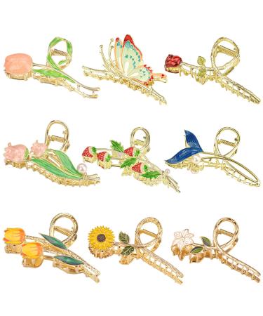 9 Pieces Flower Hair Claw Clips Large Tulip Hair Claw Clips Butterfly Hair Claw Clips Non Slip Strong Hold Metal Jaw Clips 90's Hair Clamps for Thick Thin Hair