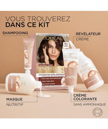 L OR AL PARIS - Coloration Cheveux Permanente - Longue Dur e - R sultat Naturel & Lumineux - Couvre 100% des Cheveux Blancs - Excellence Cr me Universal Nudes - Nuance : Ch tain Universel (4U) 4U - Ch tain - Buy Online on GoSupps.com