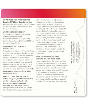 Beaphar FIPROtec Spot-On for Cats & Kittens from 8 Weeks | Kills Fleas & Ticks | Vet Strength Treatment | Easy to Apply | 4 Pipettes - Buy Online on GoSupps.com