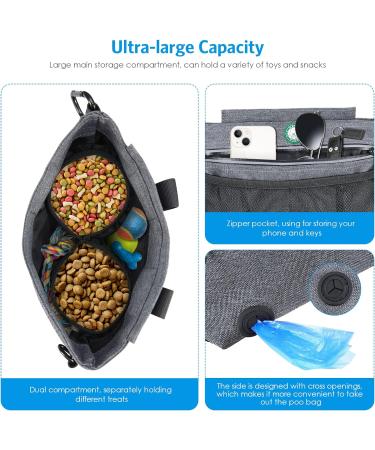 Brifit Dog Treat Training Pouch with Magnetic Closure - Grey, Double Pocket, Padded Straps, Poop Bag Dispenser - Buy Online on GoSupps.com