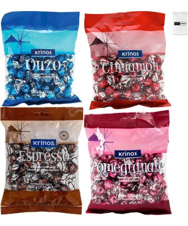 Value Bundle: KRINOS Candy - (OUZO CINNAMON ESPRESSO & POMEGRANATE) - Individually Wrapped Candy - Hard Candy - Black Licorice Candy - Cinnamon Candy - Coffee Candy - Fruit Candy Bags - Bonbon - Candies Variety Mix - Snacks for Adults - Custom Value Bundl
