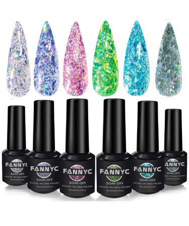 Fannyc 6 Colors Charming Glitter Gel Nail Polish Kit Shining Design Nail Art Polish Holiday Gifts Set Party Colors (Party colors-3)