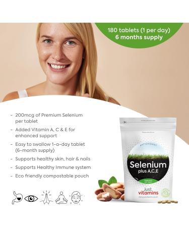 Selenium 200mcg + Vitamin A C E Tablets x180 - Skin Hair Nail & Immune Support - Vegan & Vegetarian - UK Made - Buy Online on GoSupps.com