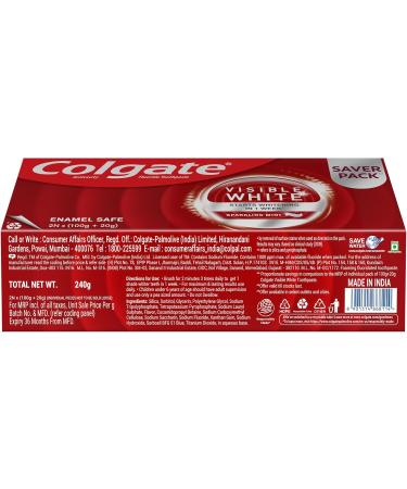 Colgate Visible White Toothpaste Teeth Whitening Starts in 1 Week Safe on Enamel Stain Removal Tooth Paste and Minty Flavour for Fresh Breath (200g + 40g Combo Pack) - Buy Online on GoSupps.com