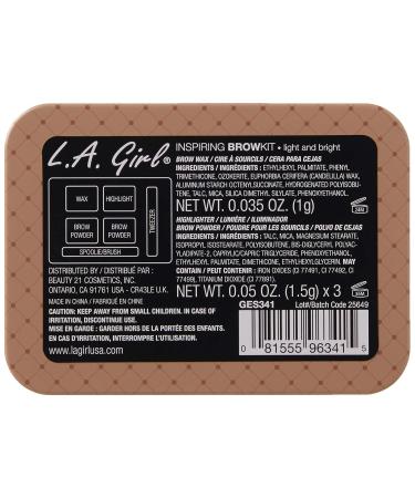 L.A. Girl Inspiring Brow Kit Light and Bright (Light) - Brow Wax & Powder Set with Tweezers and Brush - 0.035 oz & 0.15 oz - Buy Online on GoSupps.com