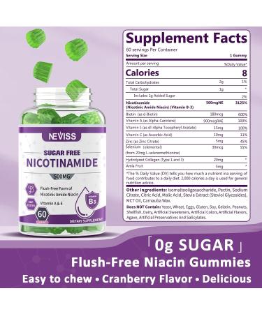 Nicotinamide 500mg Gummies Vitamin B3 Flush Free Nicotinic Amide Niacin Supplement for Adults w/Vitamin A E C Biotin & Zinc for Healthy Aging & Cellular Energy Metabolism Gelatin Free 120cts - Buy Online on GoSupps.com