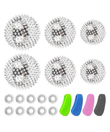 Sporgo 3 pieces hedgehog ball magnetic: magnetic high stress acupressure ball with 4 acupressure bracket and 10 massage ring acupressure balls for stress relief or massage (32mm 47mm 56mm)