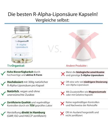 Theorganical R-Alpha Lipoic Acid 300mg - 120 Capsules | Natural & Made in Hamburg | Maximum Effect - Buy Online on GoSupps.com