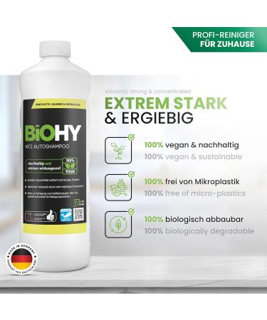  BIOHY BIOHY Car Shampoo (3 x 1 Liter) | Bio Car Cleaner protects paint from external dirt | Biodegradable cleaning agent | Suitable for pressure washers | Powerful concentrate - Buy Online on GoSupps.com