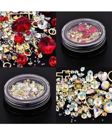 Jiklophg 2 Boxes 3D Nail Jewellery Mixed Acrylic Tip Flat Nail Rhinestone Manicure DIY Nail Art Decoration (Large Red AB Shaped 1 Each) - Buy Online on GoSupps.com
