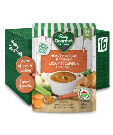 Baby Gourmet Organic Meals - Hearty Veggie & Turkey - Non-GMO BPA-Free No Added Sugar Or Salt No Fillers Or Thickeners 128ml - 16 Pack