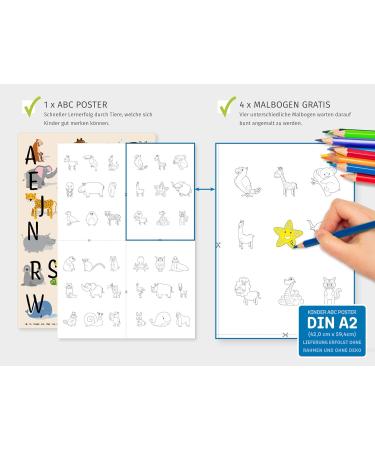 Kizii ABC Poster A2 - Alphabet Learning Posters for Kids | German Letters & Animal Art for Kindergarten Preschool Primary School - Buy Online on GoSupps.com
