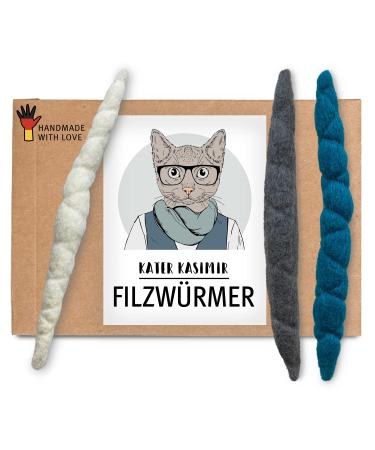 3 hand -rolled felt twist i cat toys made of 100% wool I sustainable toys for cats |Natural play balls for cats |Cats toys from German manual work |Katzen balls made of felt 3 worms (colorful)