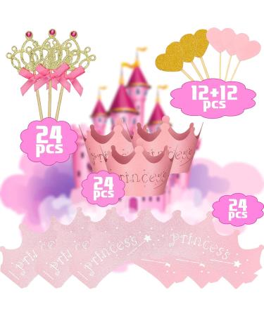 72 Pieces Glittery Princess Cupcake Toppers Crown Cupcake Wrapper Holder Pink Gold Crown Tiara Cupcake Pick Glitter Heart Cupcake Topper Baby Shower Cupcake Decoration for Birthday Wedding Party Decor - Buy Online on GoSupps.com