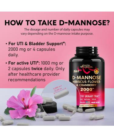 D-Mannose 2000mg Capsules | 3-in-1 Urinary Tract Health Supplement | Vegan Bladder & Digestive Support with Cranberry & Hibiscus | Made in USA | 120 Pills for Men & Women - Buy Online on GoSupps.com