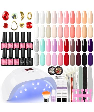 Gel Nail Polish Kit with U V Light 7ml Gel Polish Nail Kit Soak Off Base Coat and Top Coat Nail Polish Set Manicure Tools Nail Lamp Nail Gel Kit Gifts for Women SET E