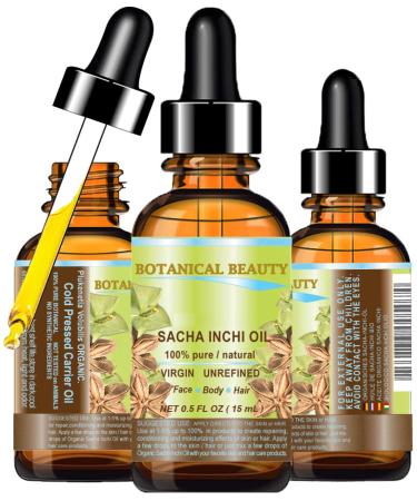 Botanical Beauty SACHA INCHI OIL 100% Pure Natural Undiluted Virgin Unrefined. 0.5 Fl.oz.- 15 ml. For Face Skin Hair Lip and Nail Care.
