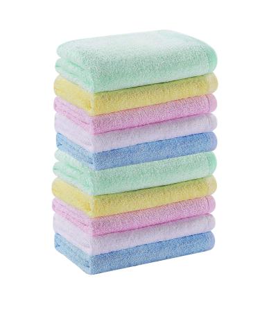 NBLJF Multicolor Small Washcloths Set 10 Pack for Newborn Baby Bath Hand Towel and Face Cloths or Bathroom-Kitchen Multi-Purpose Soft-Comfortable Absorbent Fingertip Towels 10'' x 10'' (Multicolor)